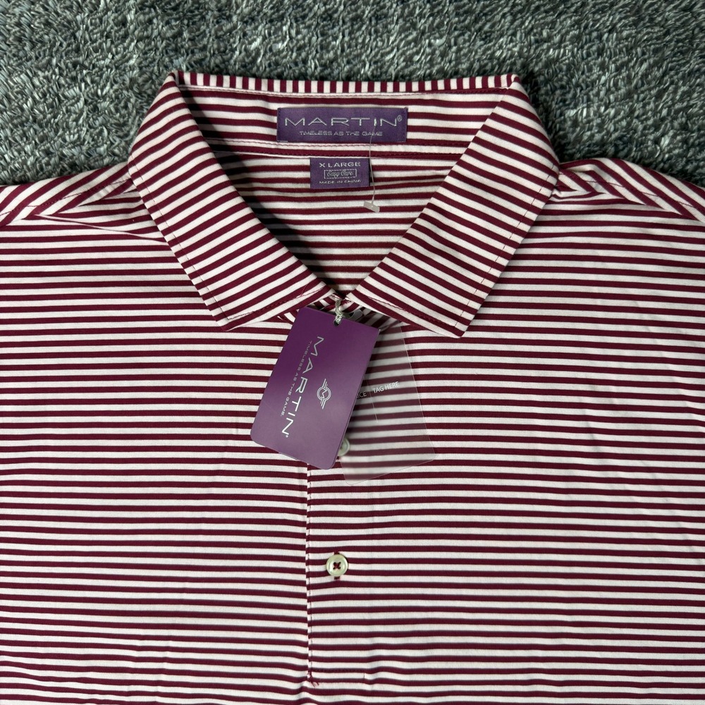 Martin Golf Mens XL Windsor Red White Striped Lisle Polo Shirt 172M001 NWT